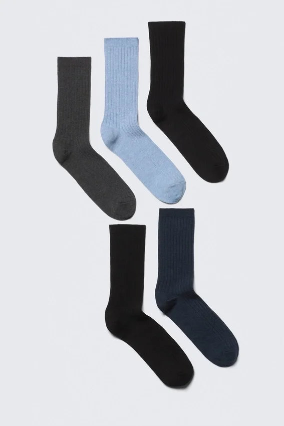 5-Pack Rib Socks – Black/Grey/Blue 5-Pack Rib Socks – Black/Grey/Blue