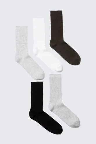 5-Pack Rib Socks – Black White & Grey