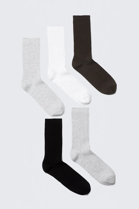 5-Pack Rib Socks – Black White & Grey 5-Pack Rib Socks – Black White & Grey