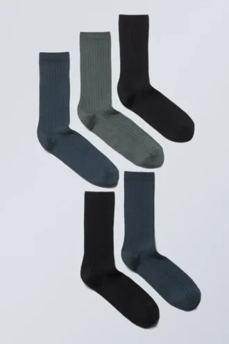 5-Pack Rib Socks – Dark Grey Blue Green