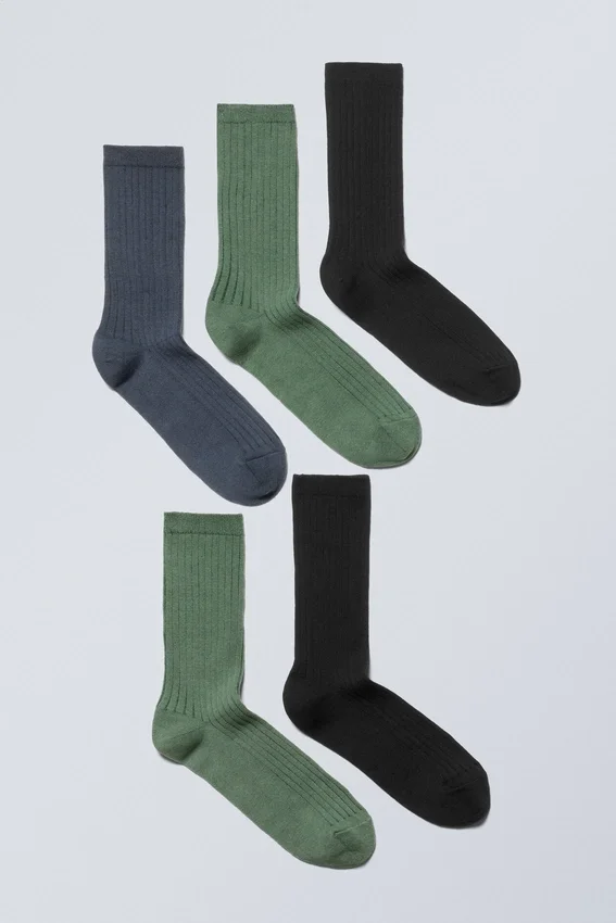 5-Pack Rib Socks – Dusty Green Dusty Blue Black 5-Pack Rib Socks – Dusty Green Dusty Blue Black