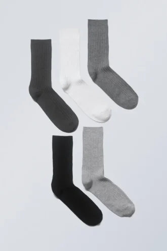 5-Pack Rib Socks – Grey Mix