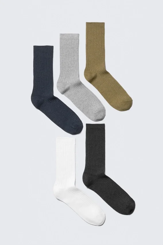 5-Pack Rib Socks – Khaki/Blue/Charcoal/Grey/White 5-Pack Rib Socks – Khaki/Blue/Charcoal/Grey/White