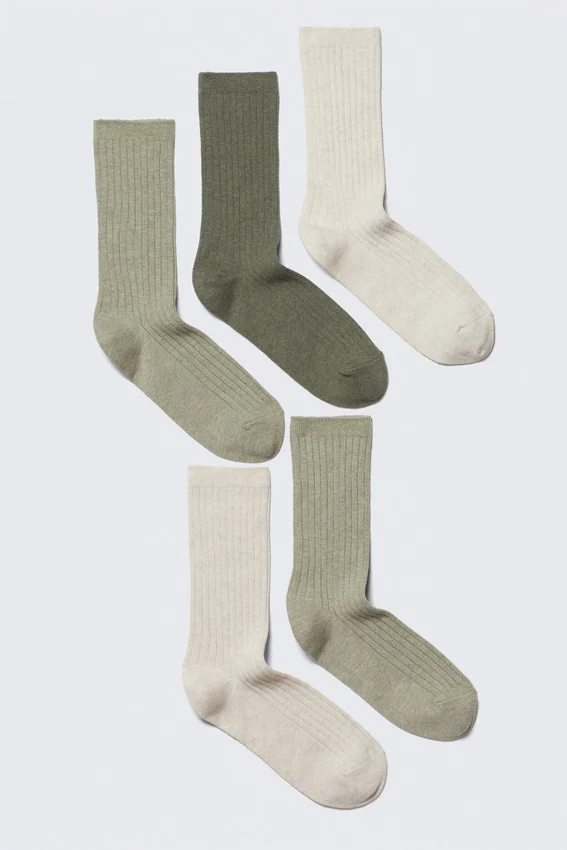 5-Pack Rib Socks – Khaki Mix 5-Pack Rib Socks – Khaki Mix