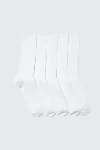 5-Pack Rib Socks – White