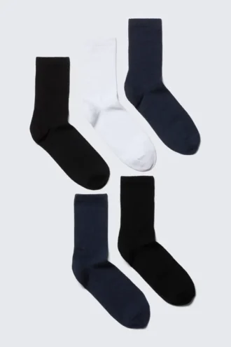 5-Pack Sport Socks – Black/White/Dark Blue