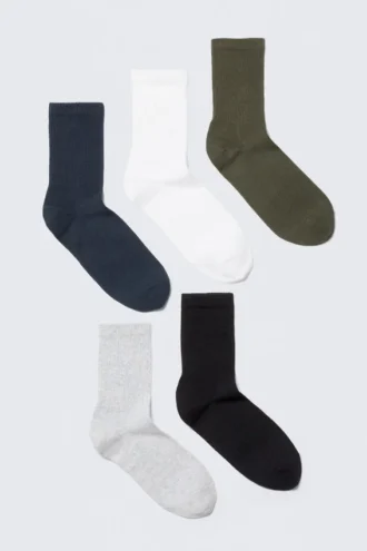 5-Pack Sport Socks – Blue/Green/Grey/Black/White