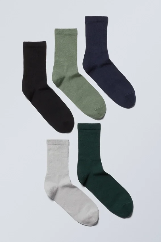 5-Pack Sport Socks – Green Black Grey Navy 5-Pack Sport Socks – Green Black Grey Navy