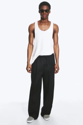 Adler Loose Fit Straight Linen Blend Trousers – Black Adler Loose Fit Straight Linen Blend Trousers – Black