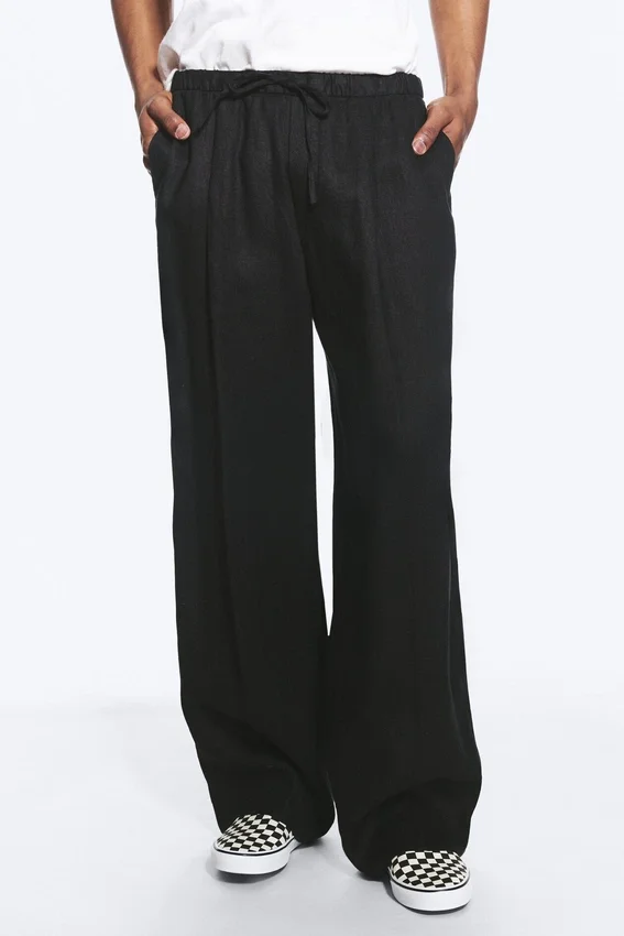 Adler Loose Fit Straight Linen Blend Trousers – Black Adler Loose Fit Straight Linen Blend Trousers – Black