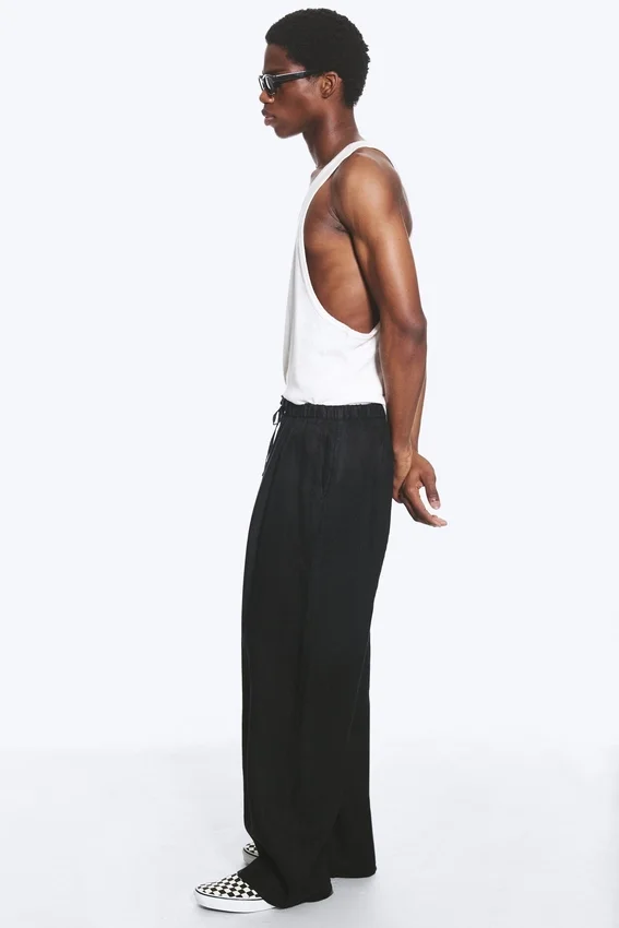 Adler Loose Fit Straight Linen Blend Trousers – Black Adler Loose Fit Straight Linen Blend Trousers – Black