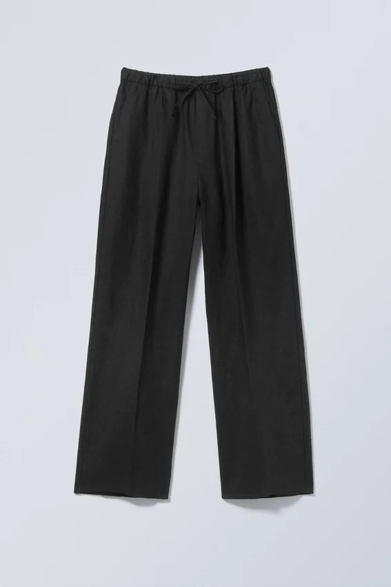 Adler Loose Fit Straight Linen Blend Trousers – Black Adler Loose Fit Straight Linen Blend Trousers – Black
