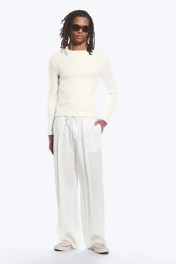 Adler Loose Fit Straight Linen Blend Trousers – White Adler Loose Fit Straight Linen Blend Trousers – White