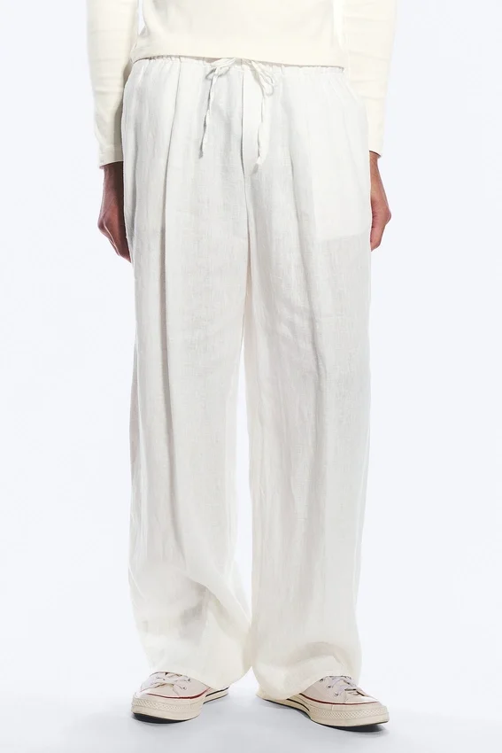 Adler Loose Fit Straight Linen Blend Trousers – White Adler Loose Fit Straight Linen Blend Trousers – White