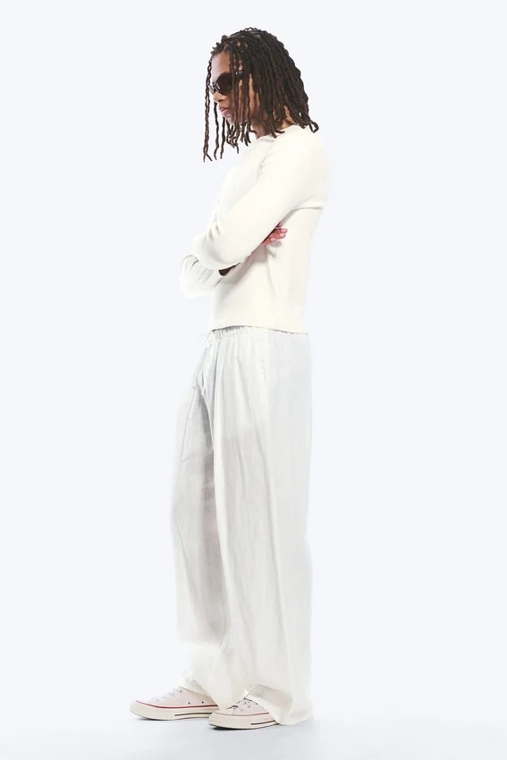 Adler Loose Fit Straight Linen Blend Trousers – White Adler Loose Fit Straight Linen Blend Trousers – White