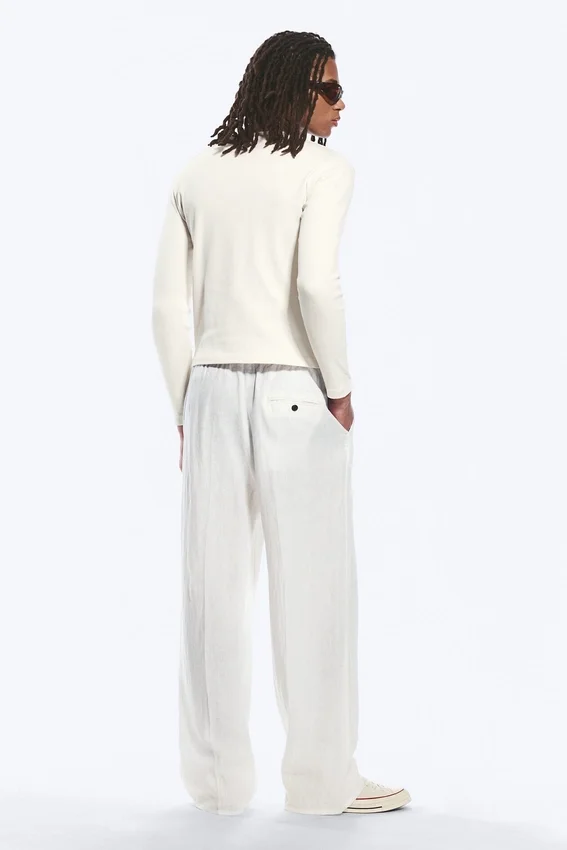 Adler Loose Fit Straight Linen Blend Trousers – White Adler Loose Fit Straight Linen Blend Trousers – White