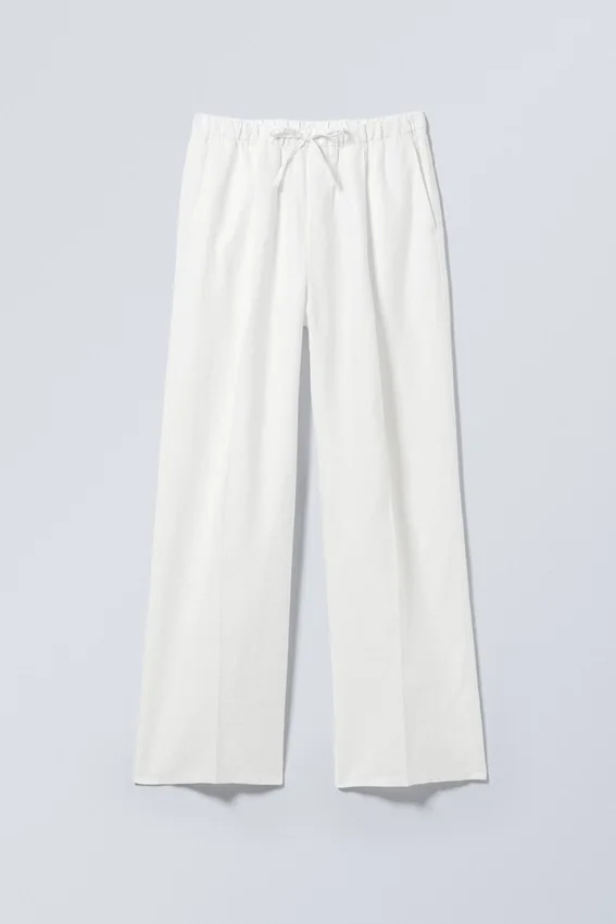 Adler Loose Fit Straight Linen Blend Trousers – White Adler Loose Fit Straight Linen Blend Trousers – White