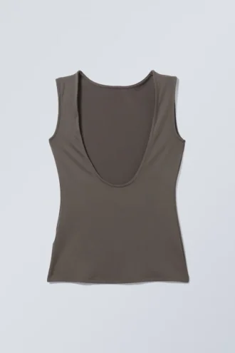 Alba Open Back Top – Dark Khaki Green