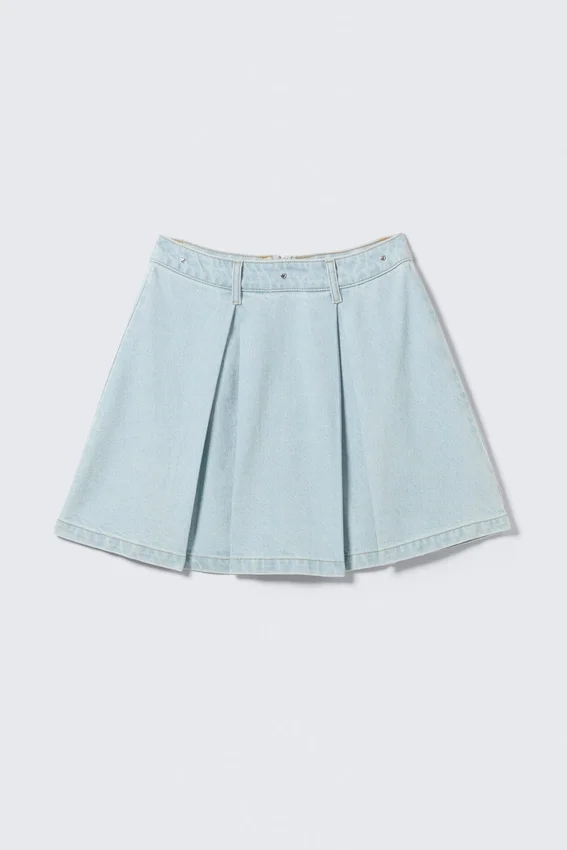 Amber High Waisted Circle Midi Denim Skirt – Sky Blue – Light Blue Amber High Waisted Circle Midi Denim Skirt – Sky Blue – Light Blue