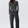Ample Frayed Low Rise Loose Wide Jeans – Kimberly Blue – Dark Blue Ample Frayed Low Rise Loose Wide Jeans – Kimberly Blue – Dark Blue