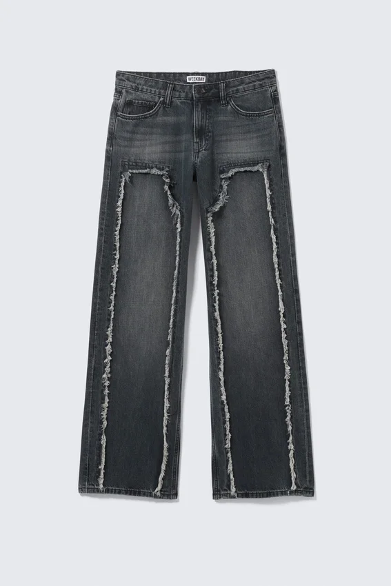 Ample Frayed Low Rise Loose Wide Jeans – Kimberly Blue – Dark Blue Ample Frayed Low Rise Loose Wide Jeans – Kimberly Blue – Dark Blue