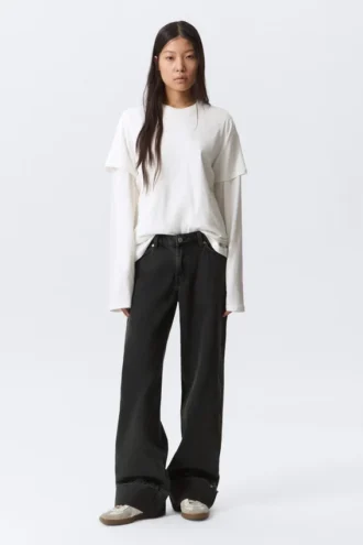 Ample Low Rise Loose Wide Cuff Jeans – Elegie Black – Black