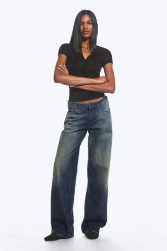 Ample Low Rise Loose Wide Jeans – Baltic Blue – Dark Blue