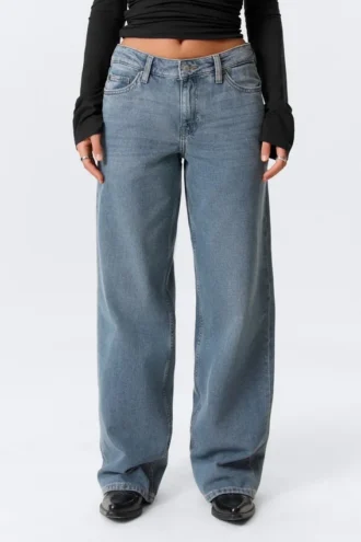 Ample Low Rise Loose Wide Jeans – Blue One – Medium Blue