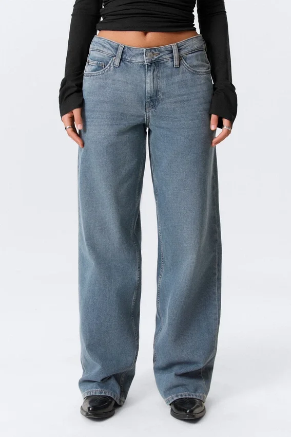 Ample Low Rise Loose Wide Jeans – Blue One – Medium Blue Ample Low Rise Loose Wide Jeans – Blue One – Medium Blue