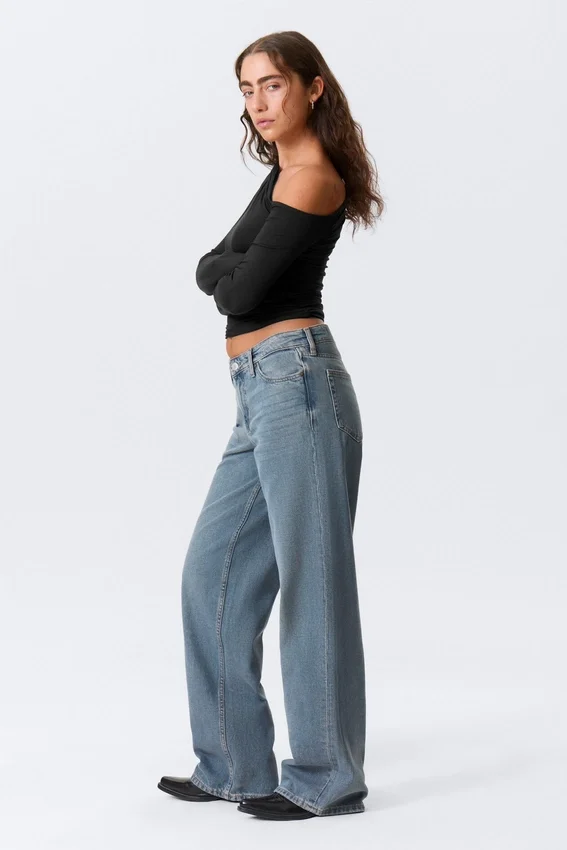 Ample Low Rise Loose Wide Jeans – Blue One – Medium Blue Ample Low Rise Loose Wide Jeans – Blue One – Medium Blue