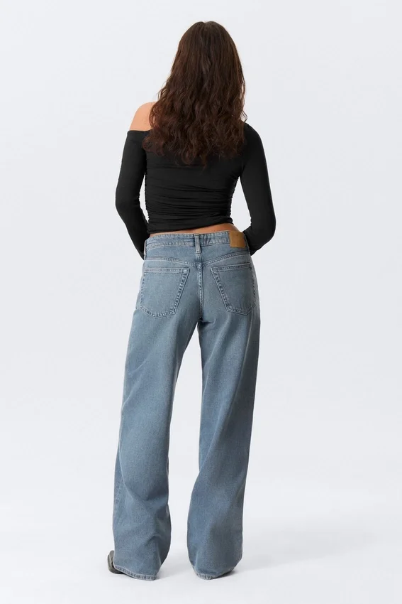 Ample Low Rise Loose Wide Jeans – Blue One – Medium Blue Ample Low Rise Loose Wide Jeans – Blue One – Medium Blue