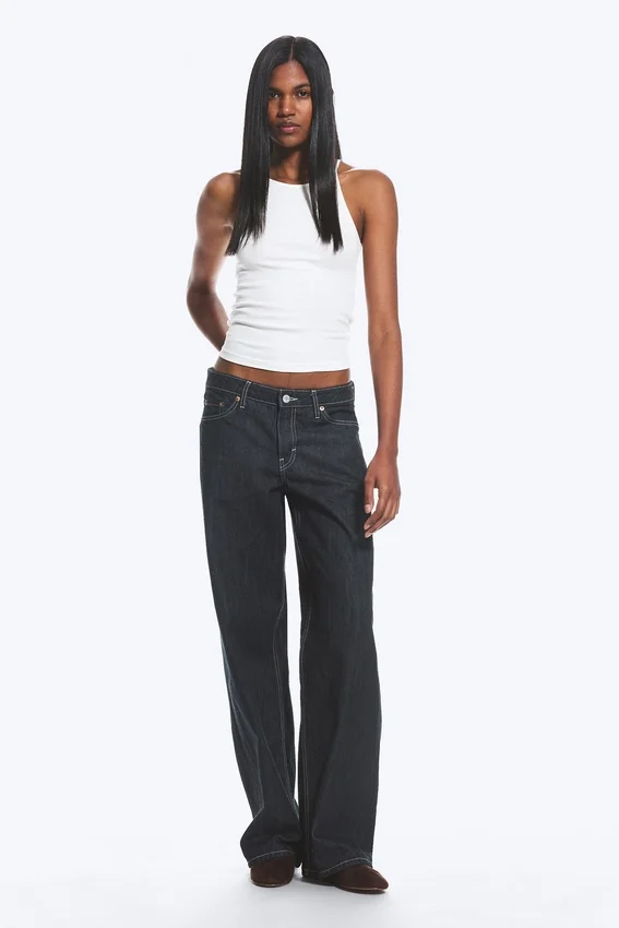 Ample Low Rise Loose Wide Jeans – Blue Rinse – Dark Blue Ample Low Rise Loose Wide Jeans – Blue Rinse – Dark Blue