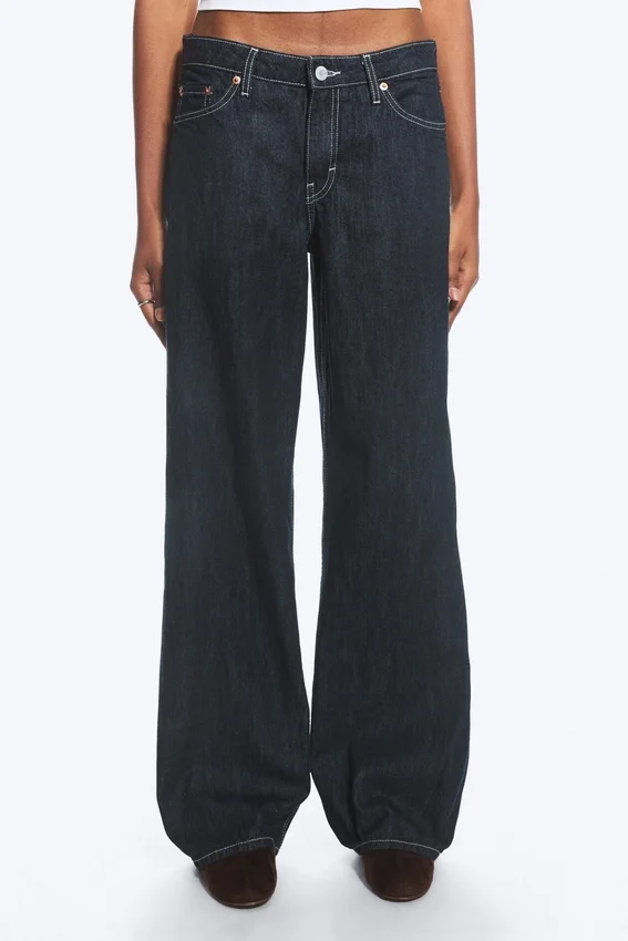Ample Low Rise Loose Wide Jeans – Blue Rinse – Dark Blue Ample Low Rise Loose Wide Jeans – Blue Rinse – Dark Blue