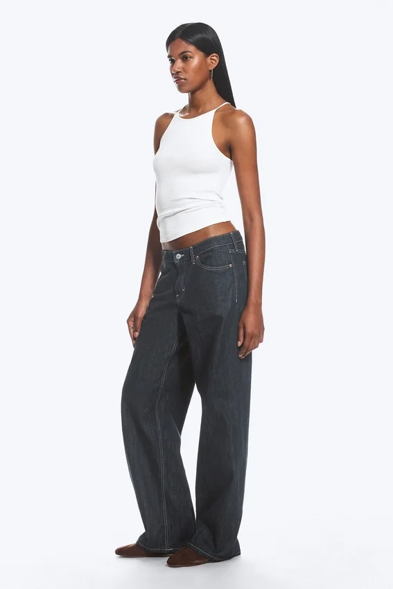 Ample Low Rise Loose Wide Jeans – Blue Rinse – Dark Blue Ample Low Rise Loose Wide Jeans – Blue Rinse – Dark Blue