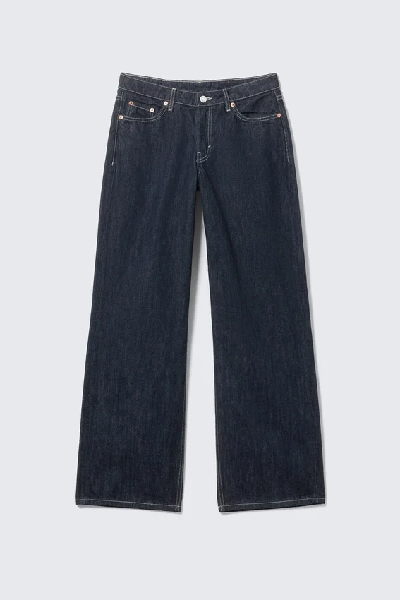 Ample Low Rise Loose Wide Jeans – Blue Rinse – Dark Blue Ample Low Rise Loose Wide Jeans – Blue Rinse – Dark Blue