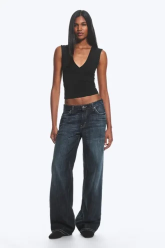 Ample Low Rise Loose Wide Jeans – Deep Sea Blue – Dark Blue