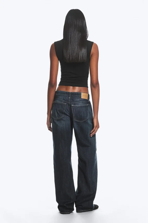 Ample Low Rise Loose Wide Jeans – Deep Sea Blue – Dark Blue Ample Low Rise Loose Wide Jeans – Deep Sea Blue – Dark Blue