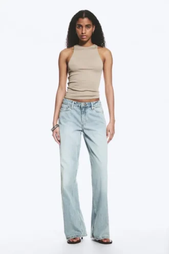 Ample Low Rise Loose Wide Jeans – Dream Blue – Light Blue