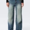 Ample Low Rise Loose Wide Jeans – Gasoline Blue – Medium Blue