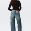 Ample Low Rise Loose Wide Jeans – Gasoline Blue – Medium Blue