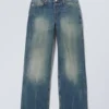 Ample Low Rise Loose Wide Jeans – Gasoline Blue – Medium Blue