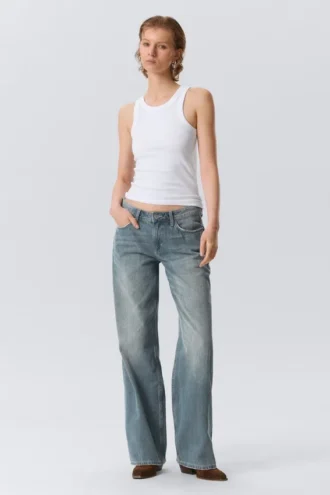 Ample Low Rise Loose Wide Jeans – Gloria Blue – Medium Blue