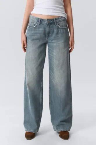 Ample Low Rise Loose Wide Jeans – Gloria Blue – Medium Blue