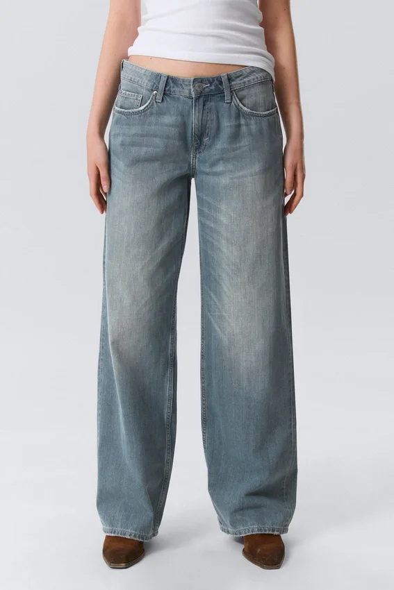 Ample Low Rise Loose Wide Jeans – Gloria Blue – Medium Blue Ample Low Rise Loose Wide Jeans – Gloria Blue – Medium Blue