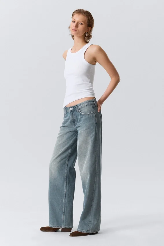 Ample Low Rise Loose Wide Jeans – Gloria Blue – Medium Blue Ample Low Rise Loose Wide Jeans – Gloria Blue – Medium Blue