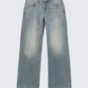 Ample Low Rise Loose Wide Jeans – Gloria Blue – Medium Blue Ample Low Rise Loose Wide Jeans – Gloria Blue – Medium Blue
