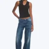 Ample Low Rise Loose Wide Jeans – Mine Blue – Medium Blue