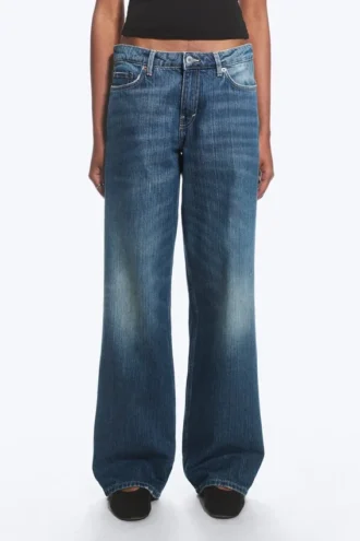 Ample Low Rise Loose Wide Jeans – Mine Blue – Medium Blue