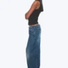 Ample Low Rise Loose Wide Jeans – Mine Blue – Medium Blue