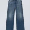 Ample Low Rise Loose Wide Jeans – Mine Blue – Medium Blue